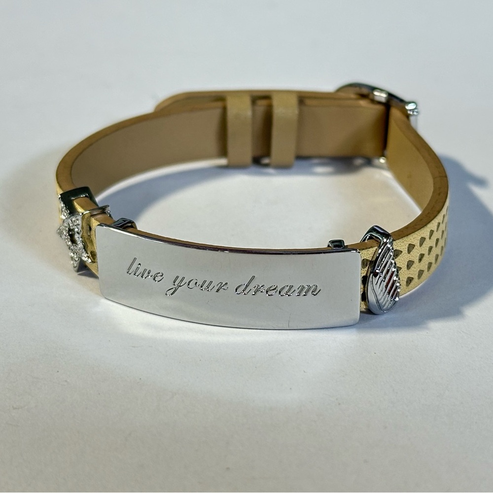 Cream Tan Keep Collective Slide Bracelet ‘Live Your Dream’ Star Angel Wing Charm